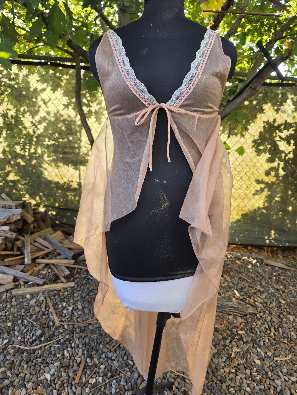 Vtg 90's Y2K Sheer Lace Trim High-Low Babydoll Top Lingerie Fairycore Ethereal
